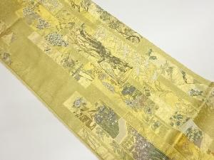 短冊に扇・花々・鳥模様織出し袋帯